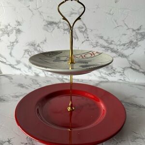 Elegant Red and White Two-Tier Serving Stand